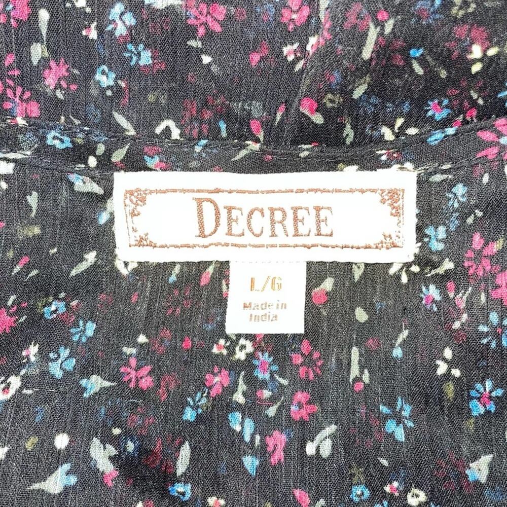 Decree Floral Top Drop Drawstring Waist Short Sleeved Blouse Pleated Women’s L - Picture 6 of 6